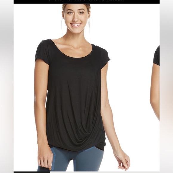 New! Fabletics small black short sleeve drape detail marigold tee. - Picture 1 of 13